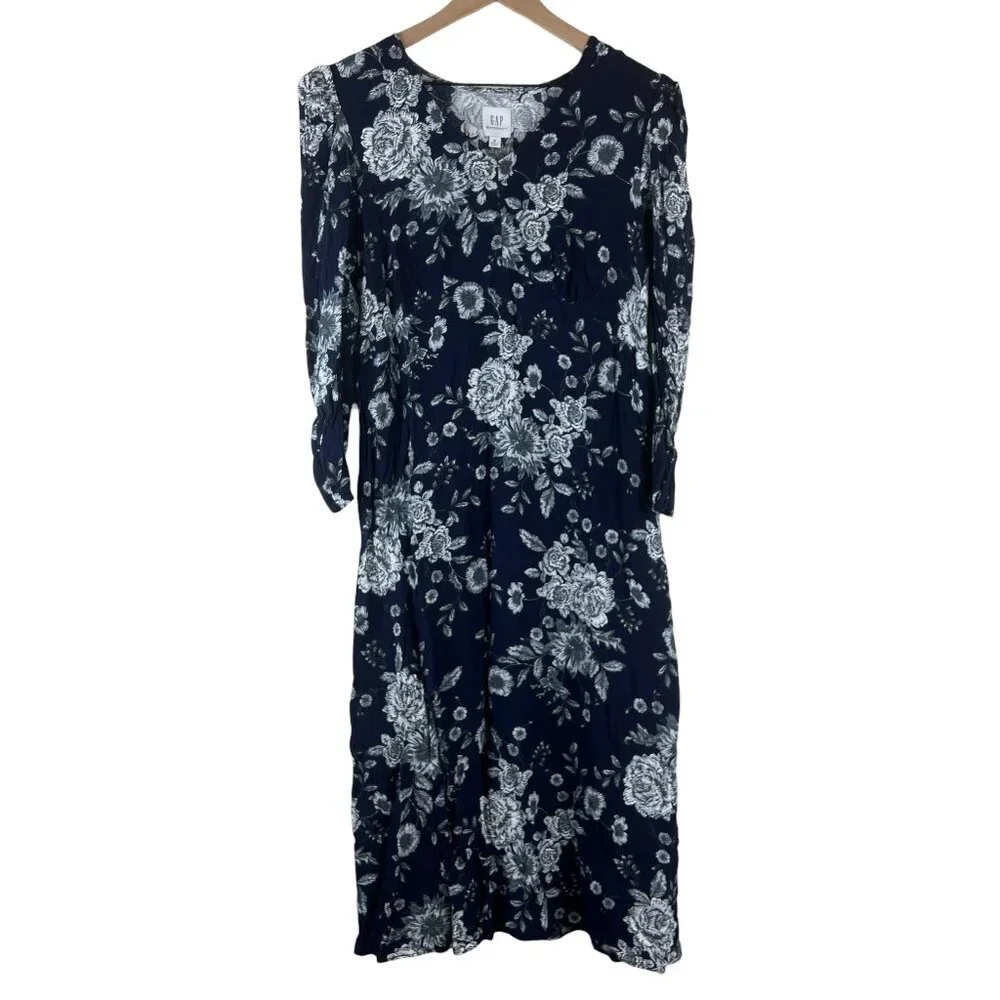 Gap Maternity Blue Floral Printed Puff Sleeve Midi Dress